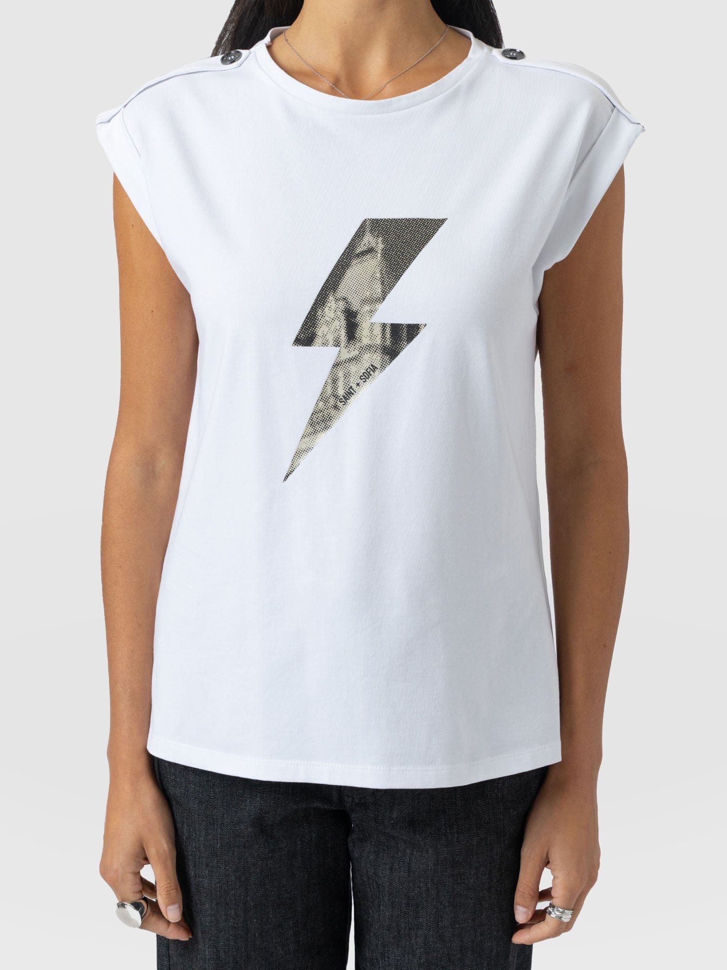 Turn Up Tee - White - Black Lightning Bolt - Women's T-shirts | Saint + Sofia? USA